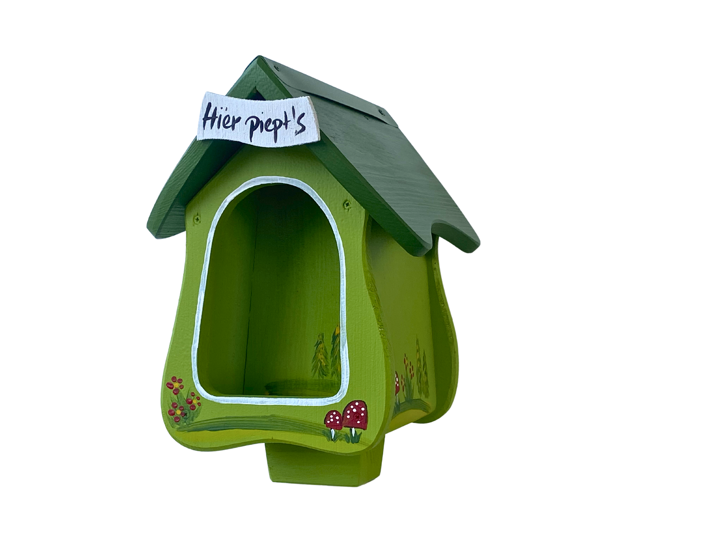 5er Set Kombiniertes Vogelhaus - Forsthaus "Hier piept´s" stehend