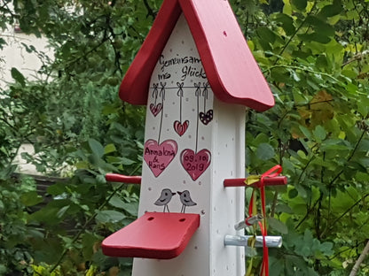 Futterhaus mit Silo - Futtertürmchen Gemeinsam ins Glück! - personalisiert