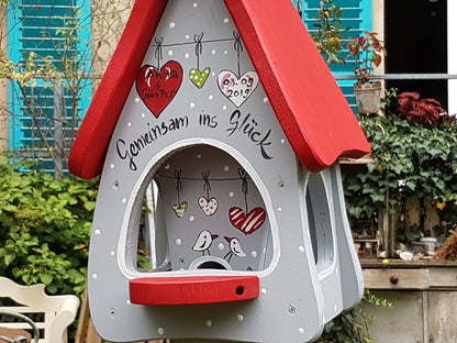 Futterhaus mit Silo - Futtervilla klein Gemeinsam ins Glück! - personalisiert