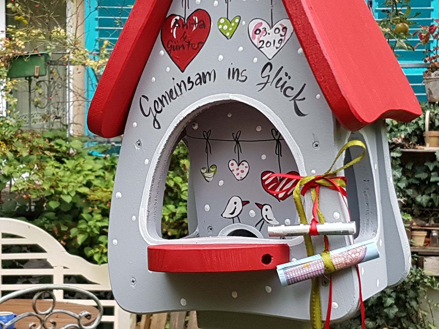 Futterhaus mit Silo - Futtervilla klein Gemeinsam ins Glück! - personalisiert
