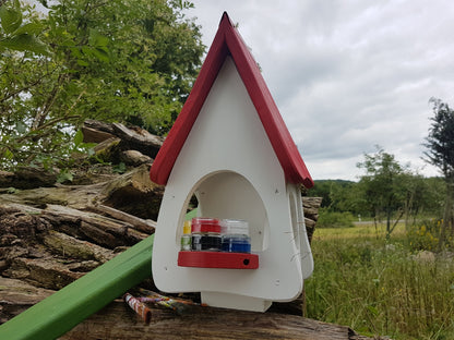 Futterhaus mit Silo - Futtervilla klein Kreativ mit 6 Farben, 1xPinsel, 1xEdding