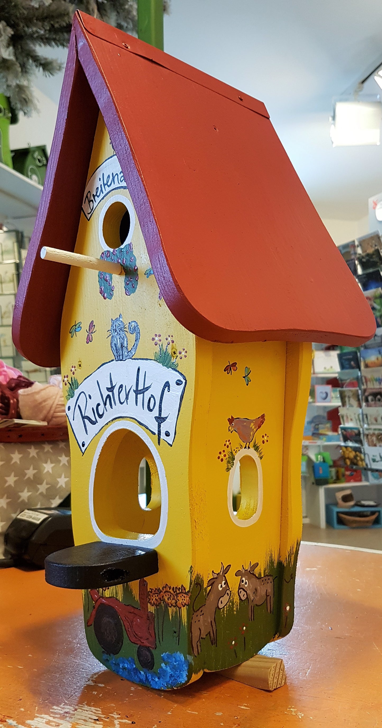 Kombiniertes Vogelhaus - Minivilla 1 Hoffest gelb - personalisiert