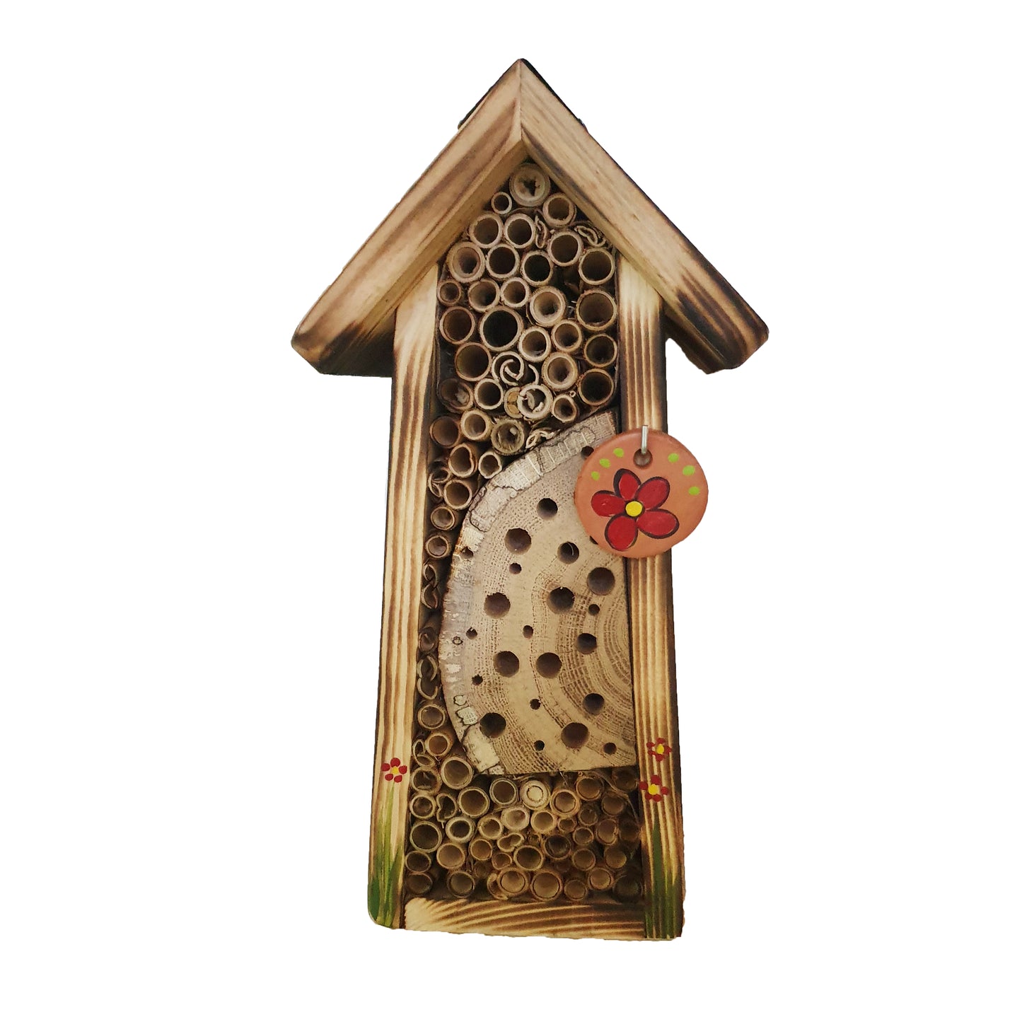 12er Set Bienenhotel mini rustikal mit Keramikscheibe