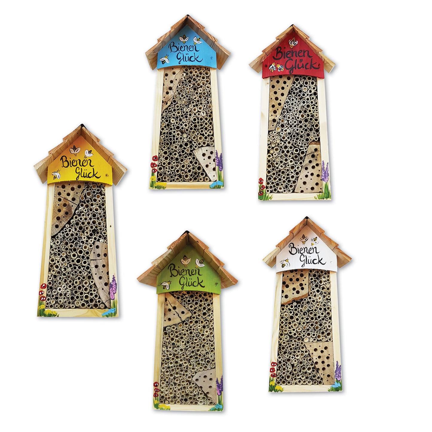 Doppel-SET Bienenhotel groß "Bienen Glück" Lamellendach 10 Stk.
