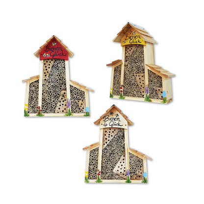 Doppel-SET Bienenhotel groß mit Anbau "Bienen Glück" Lamellendach 6 Stk.