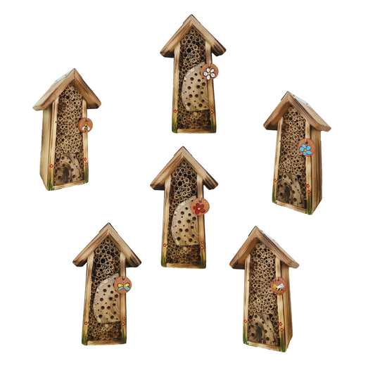 12er Set Bienenhotel mini rustikal mit Keramikscheibe