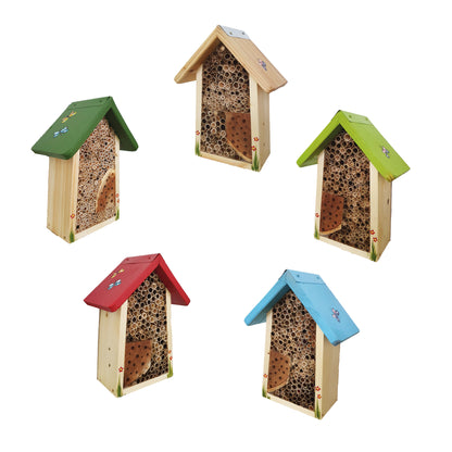 5er Set Bienenhotel klein ohne Schild mit Schmetterlingen farbiges Dach NEU