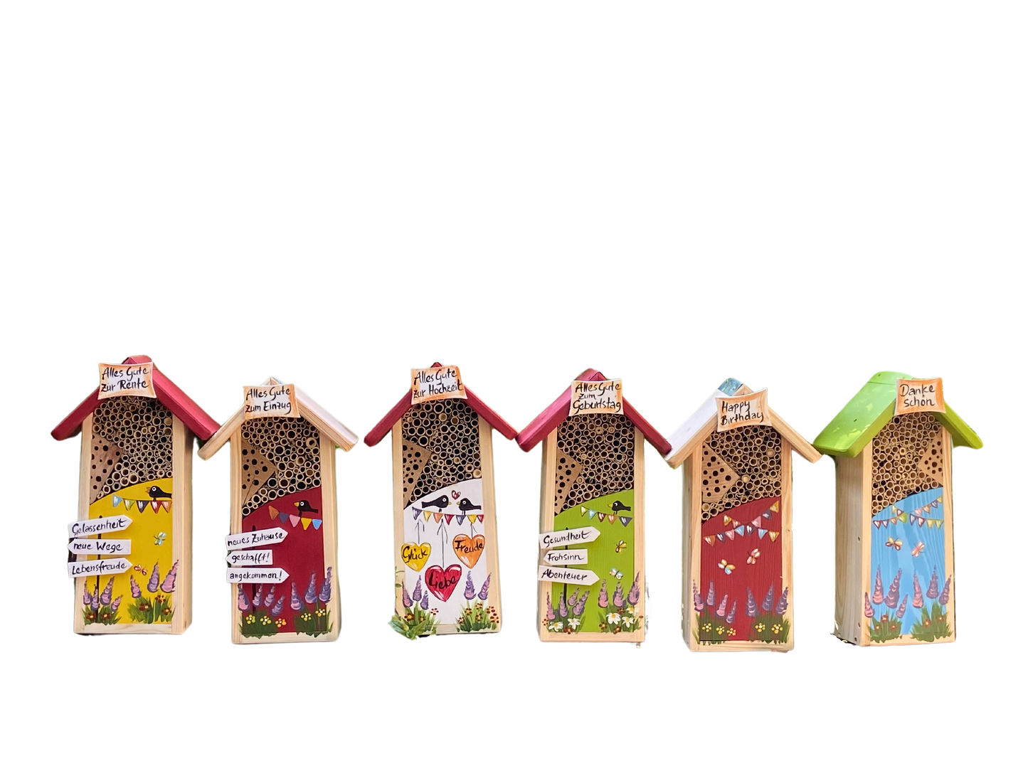 6er Set Insektenhaus - Insektenhotel klein "Alles Gute"