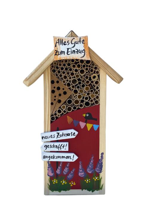 Maison à insectes - Hôtel à insectes « Happy Moving In » en rouge