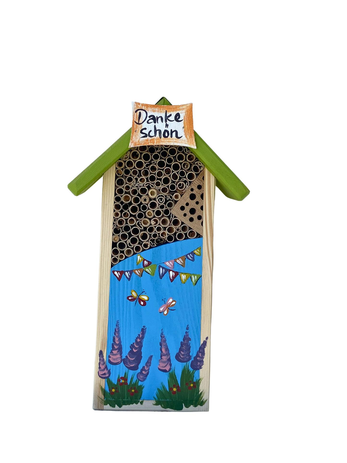 Maison à insectes - hôtel à insectes « Merci » en bleu clair