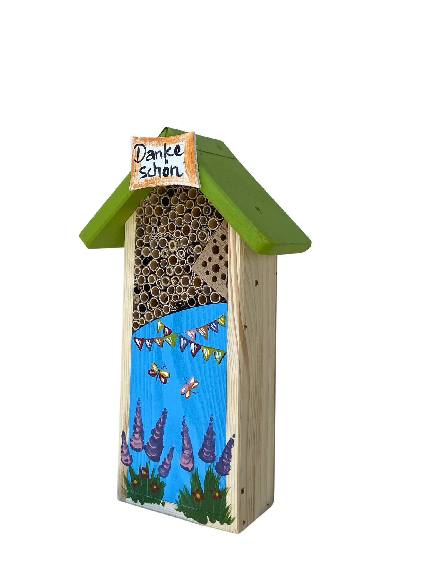 Maison à insectes - hôtel à insectes « Merci » en bleu clair