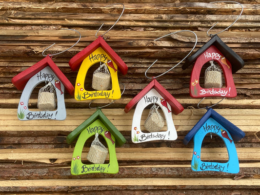 12er Set Futterschaukel Minibistro "Happy Birdsday" - hängend