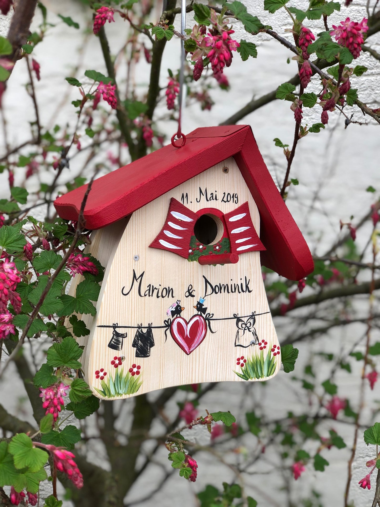 Nistkasten - Nistmini Zur Hochzeit natur - personalisiert
