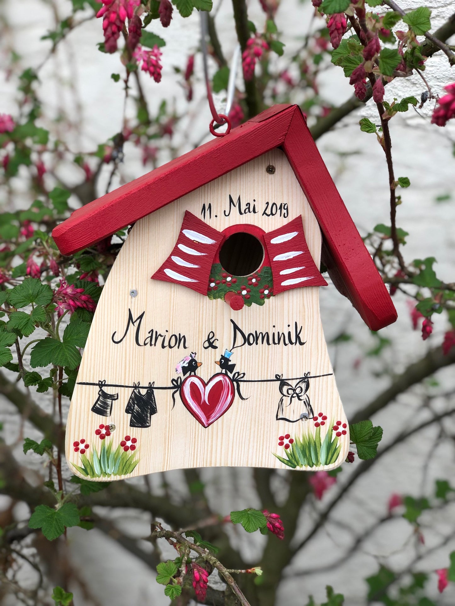 Nistkasten - Nistmini Zur Hochzeit natur - personalisiert