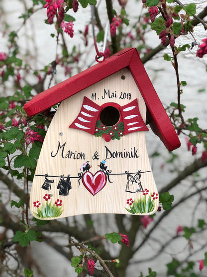 Nistkasten - Nistmini Zur Hochzeit natur - personalisiert