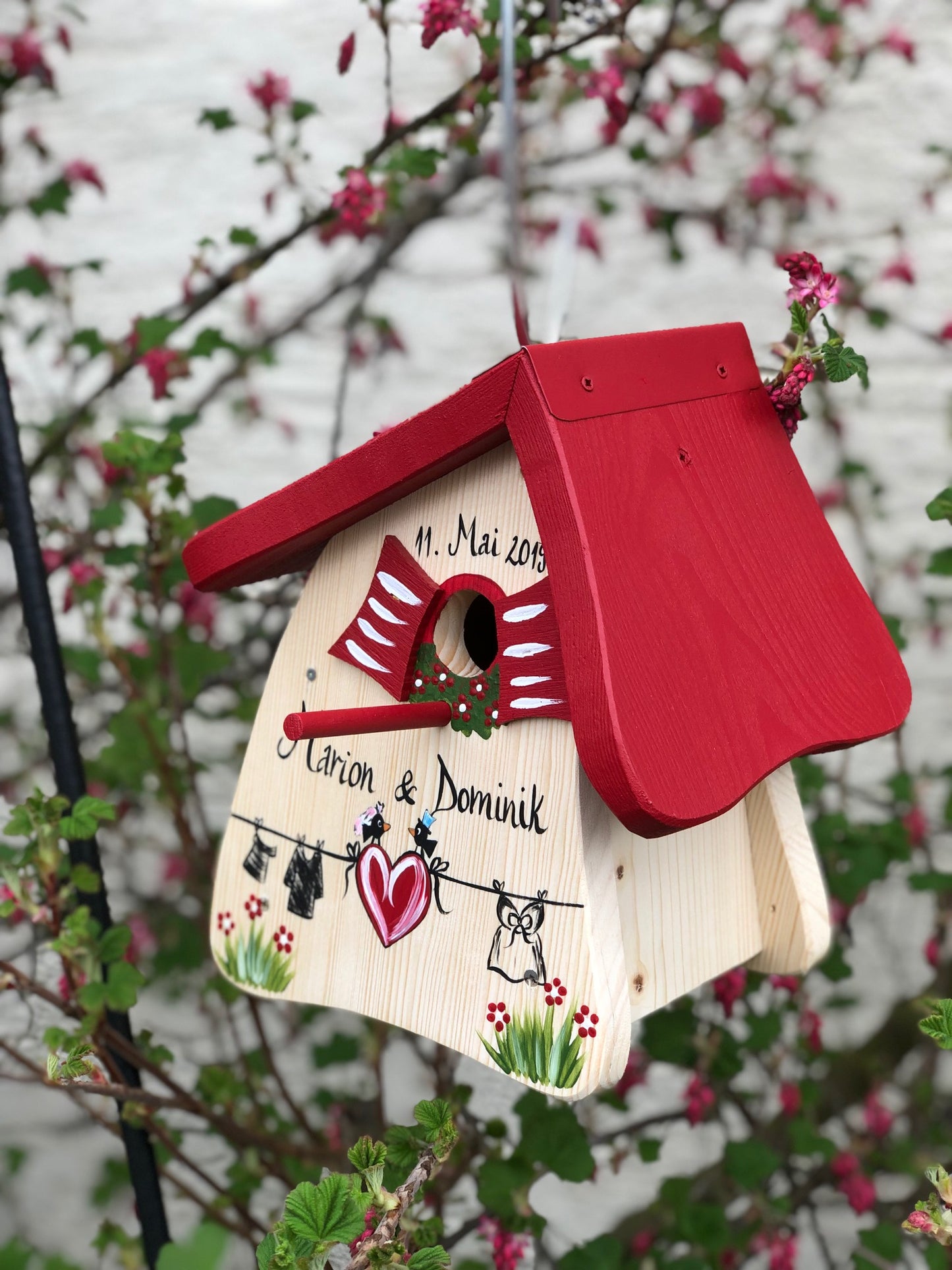 Nistkasten - Nistmini Zur Hochzeit natur - personalisiert