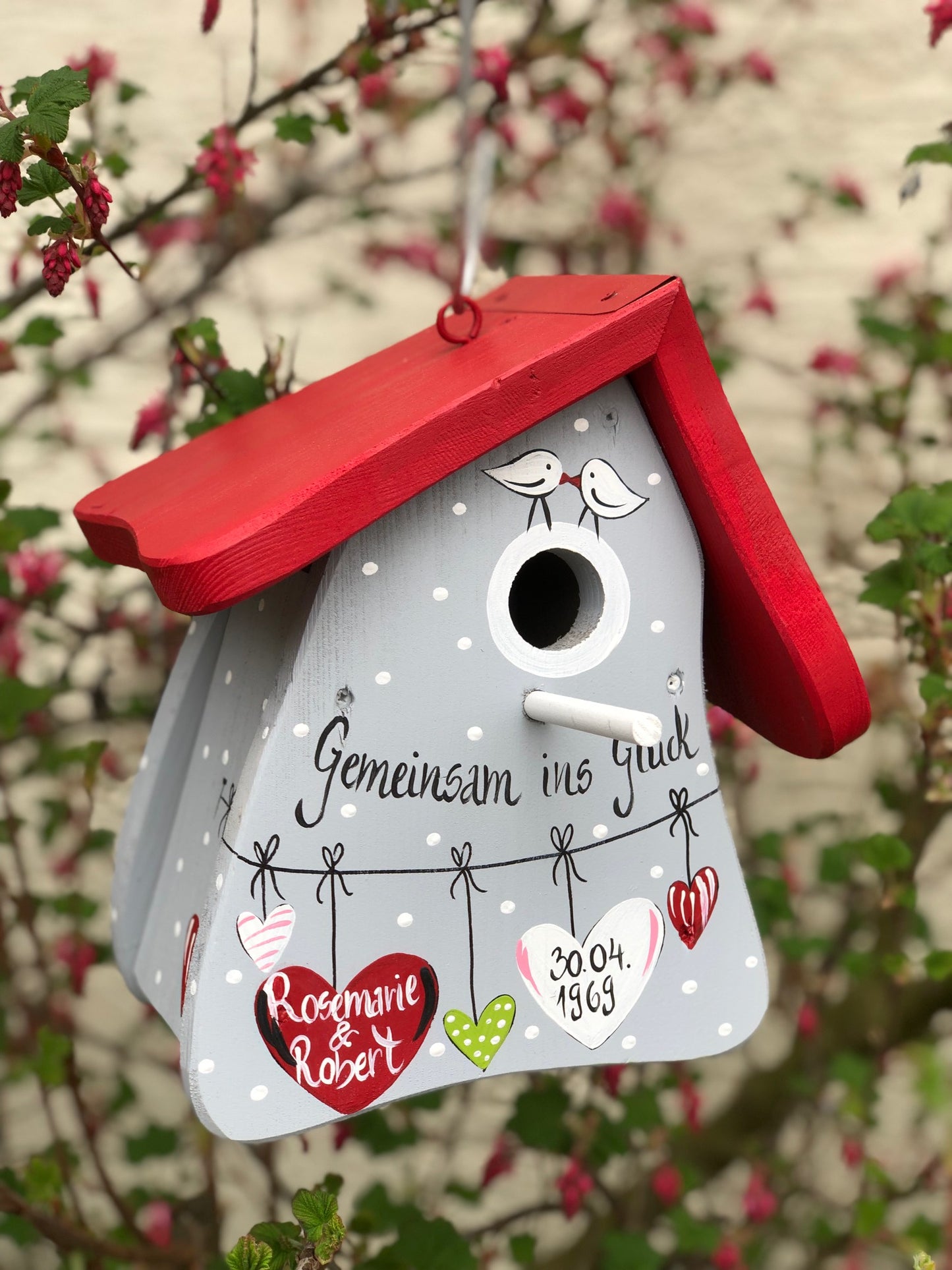 Nistkasten - Nistmini Gemeinsam ins Glück! grau - personalisiert
