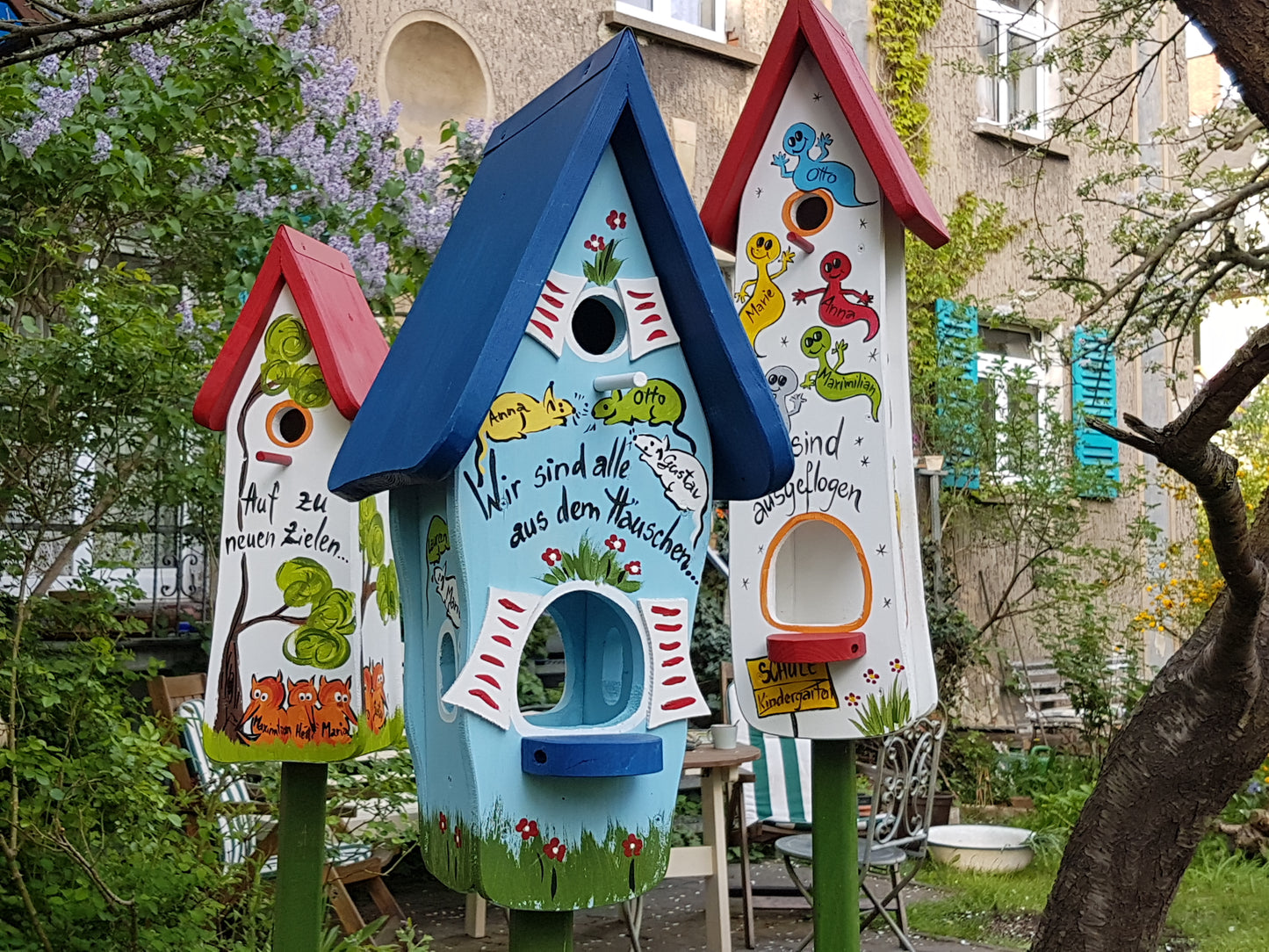 Kombiniertes Vogelhaus - Minivilla 1 Mäuse hellblau - personalisiert
