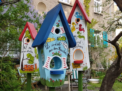 Kombiniertes Vogelhaus - Minivilla 1 Mäuse hellblau - personalisiert