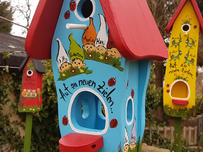 Kombiniertes Vogelhaus - Minivilla 1 Zwerge hellblau - personalisiert