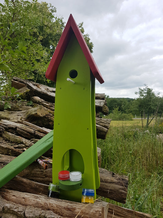 Kombiniertes Vogelhaus - Minivilla 2 Kreativ mit 6 Farben, 1xPinsel, 1xEdding