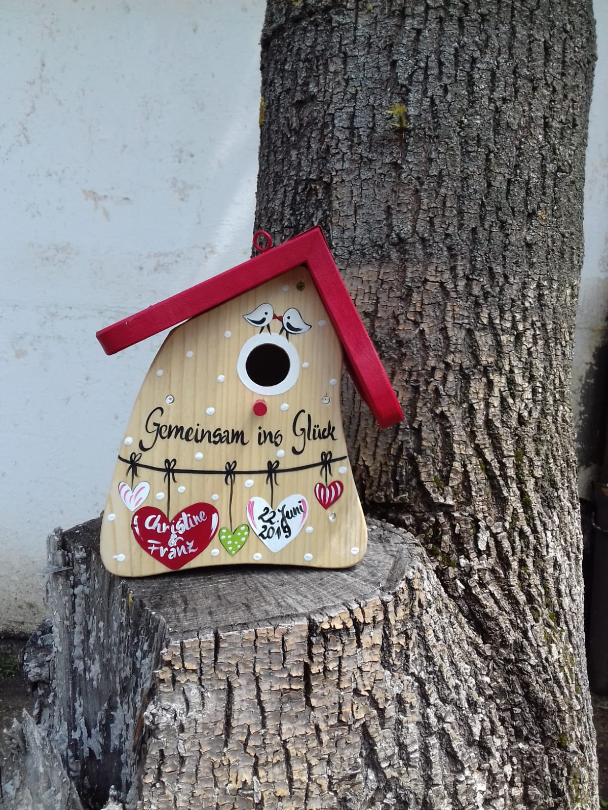 Nistkasten - Nistmini Gemeinsam ins Glück! natur - personalisiert