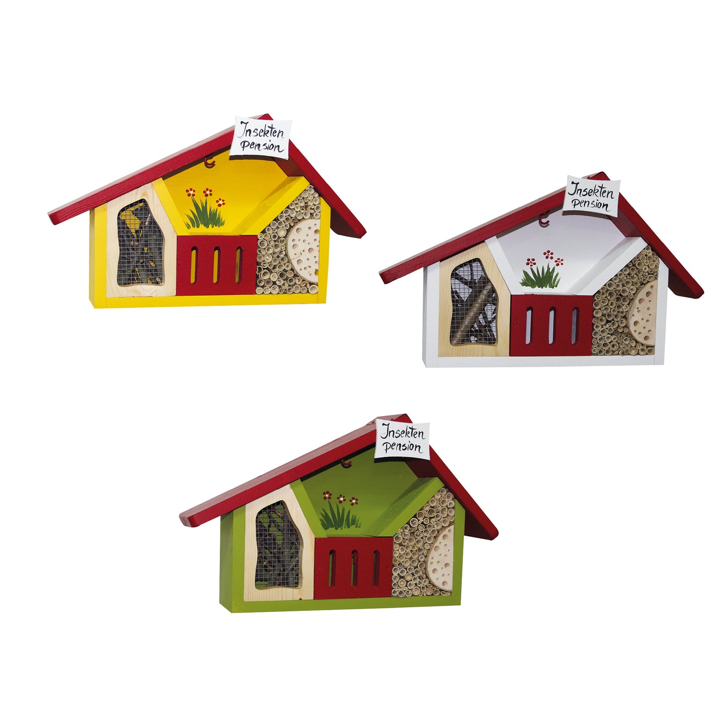 3erSet Insektenpension mini Wandmontage kiwi weiß gelb