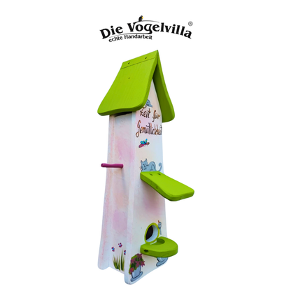 Futterhaus mit Silo - Futtertürmchen "Zeit für Gemütlichkeit"