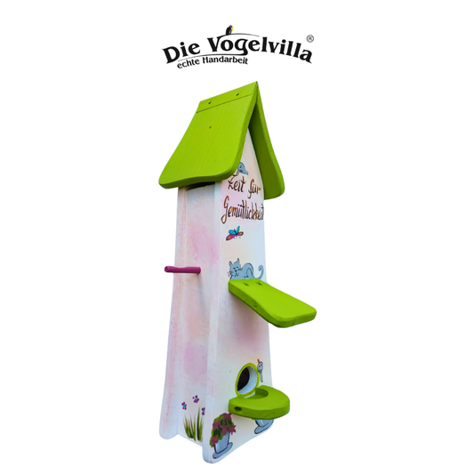 Futterhaus mit Silo - Futtertürmchen "Zeit für Gemütlichkeit"