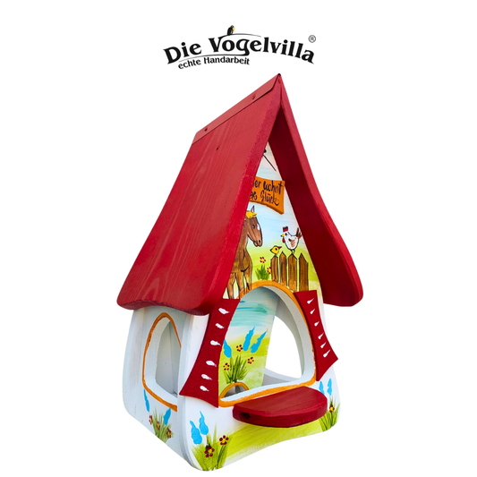 Futterhaus mit Silo - Futtervilla klein "Hier wohnt das Glück"