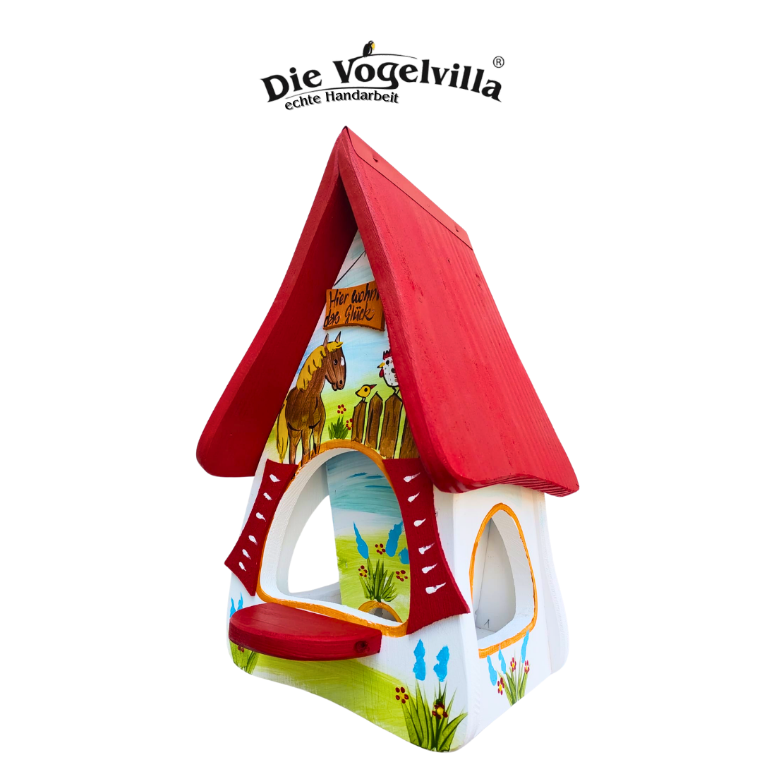 Futterhaus mit Silo - Futtervilla klein "Hier wohnt das Glück"