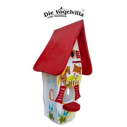 Vogelvilla - Kombiniertes Vogelhaus - Minivilla 1 "Hier wohnt das Glück"