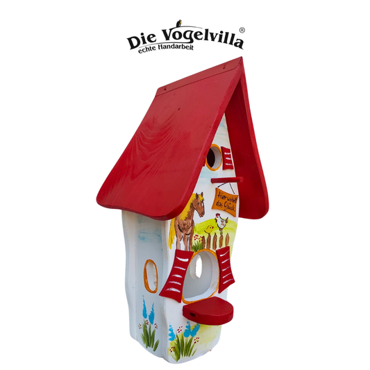Vogelvilla - Kombiniertes Vogelhaus - Minivilla 1 "Hier wohnt das Glück"
