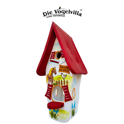 Vogelvilla - Kombiniertes Vogelhaus - Minivilla 1 "Hier wohnt das Glück"
