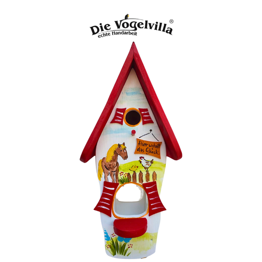Vogelvilla - Kombiniertes Vogelhaus - Minivilla 1 "Hier wohnt das Glück"