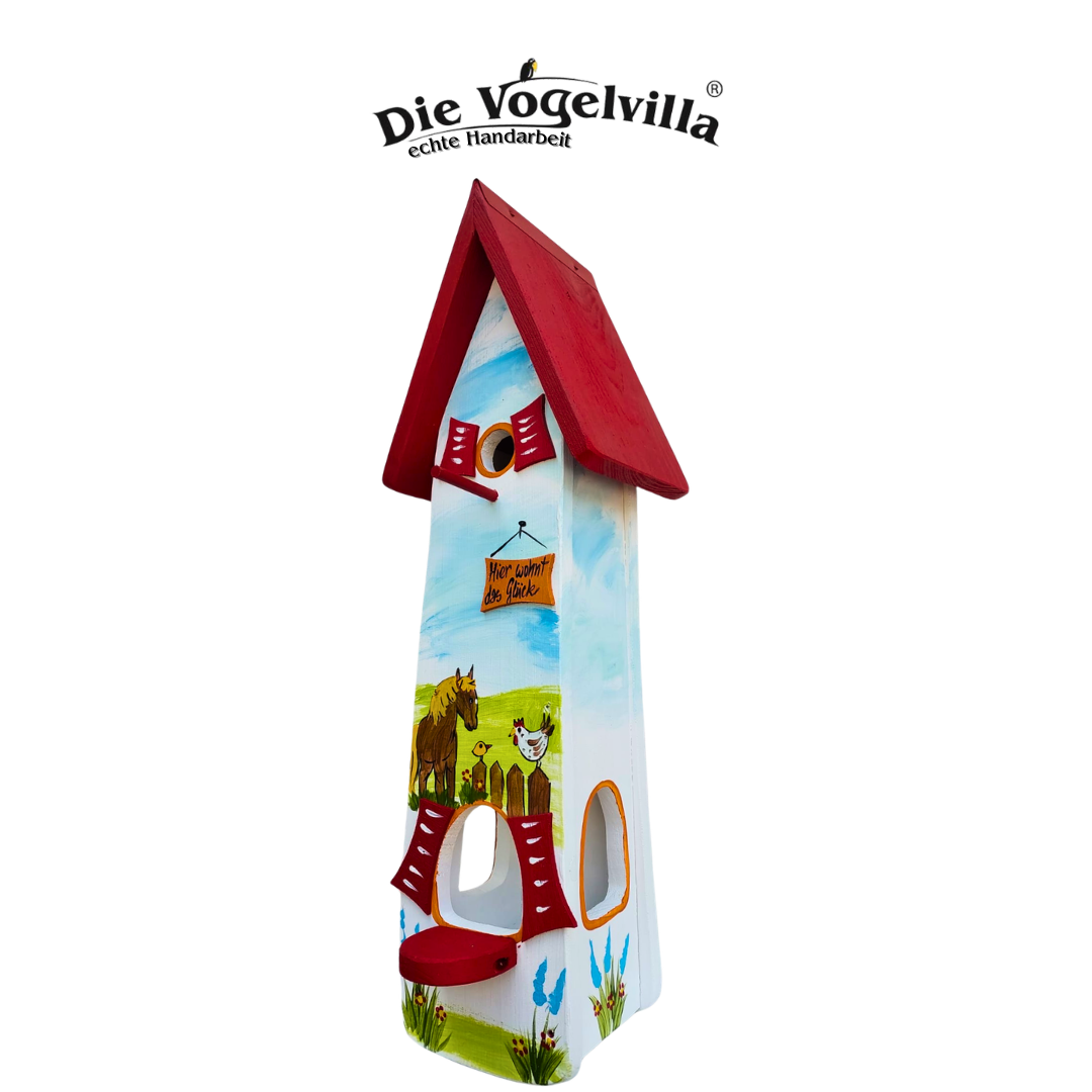 Vogelvilla Kombiniertes Vogelhaus - Minivilla 2 "Hier wohnt das Glück"