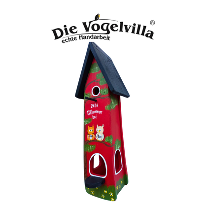 Kombiniertes Vogelhaus - Minivilla 2 mit Eulen- personalisiert