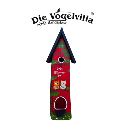 Kombiniertes Vogelhaus - Minivilla 2 mit Eulen- personalisiert