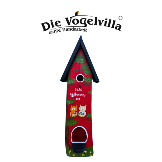 Kombiniertes Vogelhaus - Minivilla 2 mit Eulen- personalisiert