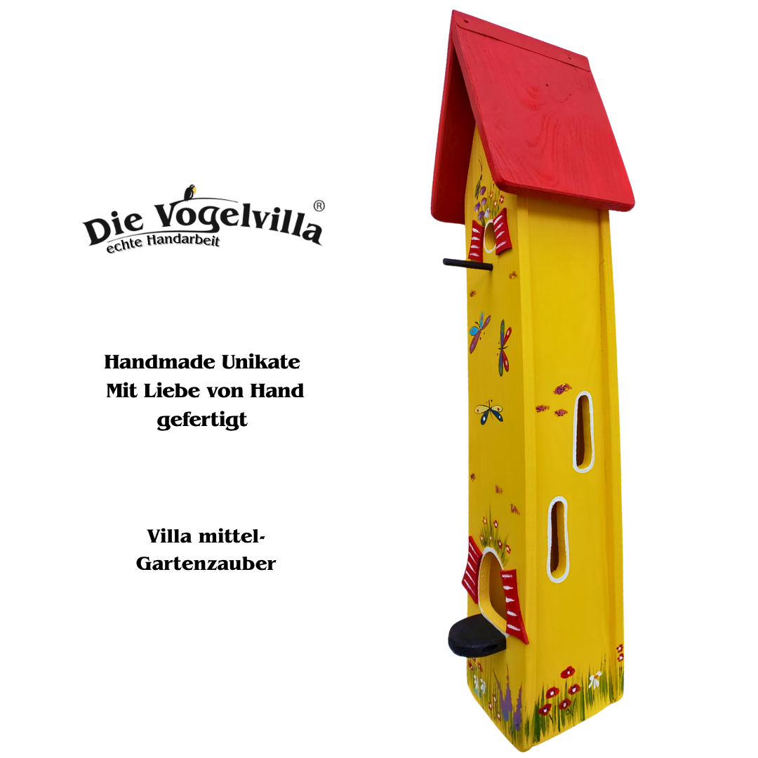Villa mittel Gartenzauber – Vogelhaus in gelb oder hellblau | Vogelvilla | Handgefertigt | 84 cm hoch
