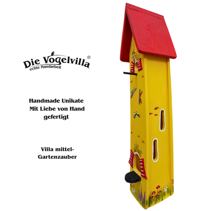 Villa mittel Gartenzauber – Vogelhaus in gelb oder hellblau | Vogelvilla | Handgefertigt | 84 cm hoch