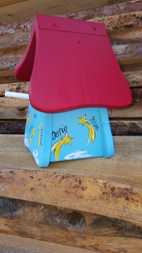 Nistkasten - Nistmini Sternschnuppen hellblau - personalisiert