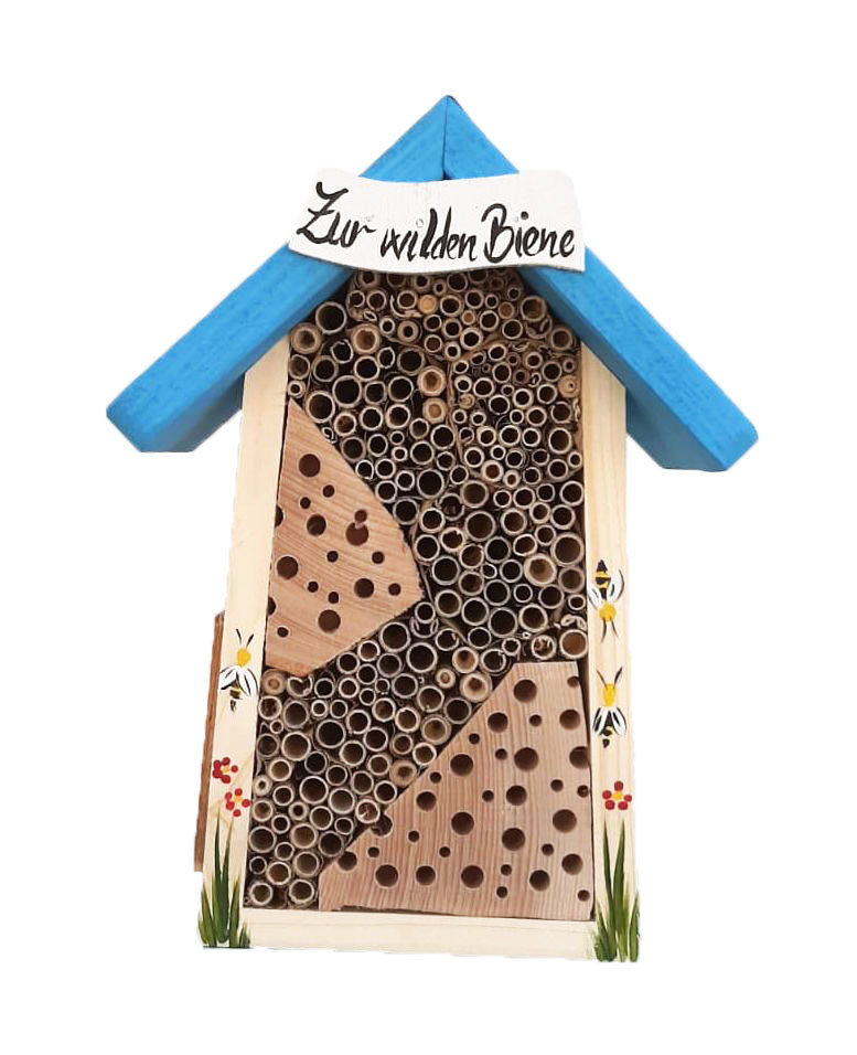 12er SET Bienenhotel klein mit Schild farbiges Dach