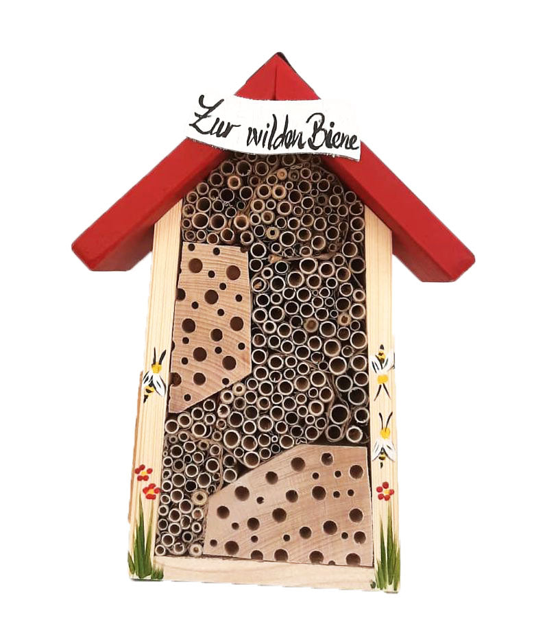 12er SET Bienenhotel klein mit Schild farbiges Dach