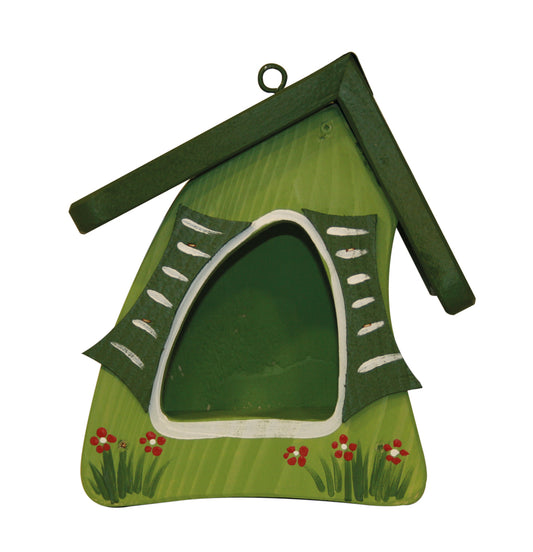 Futterhaus - Futtermini Hobbit, hellgrün mit dunkelgrünen Fensterläden