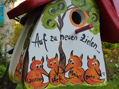 Nistkasten - Nistmini Füchse weiß - personalisiert