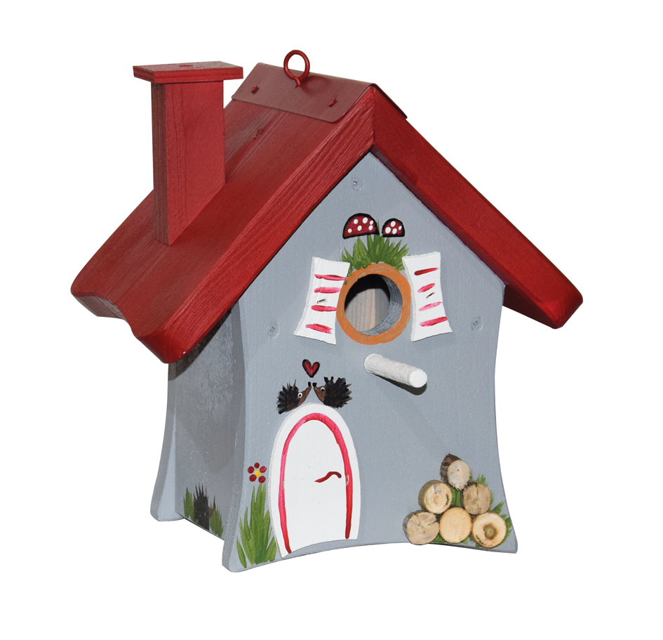 5er Set  Vogelhaus Nistkasten: Waldhütte "Rendezvous" hängend
