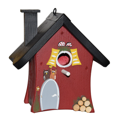 5er Set  Vogelhaus Nistkasten: Waldhütte "Rendezvous" hängend