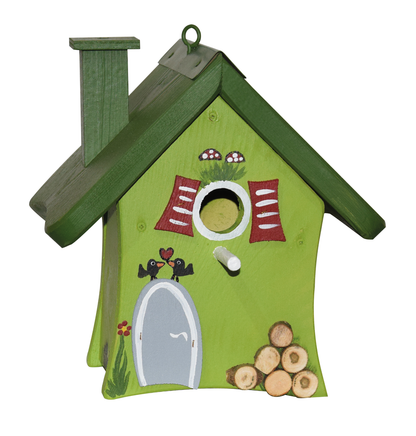 5er Set  Vogelhaus Nistkasten: Waldhütte "Rendezvous" hängend
