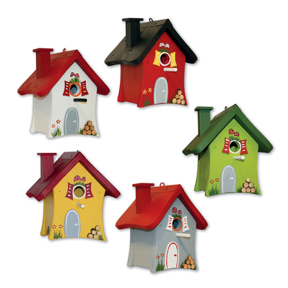 5er Set Vogelhaus Nistkasten "Waldhütte" hängend